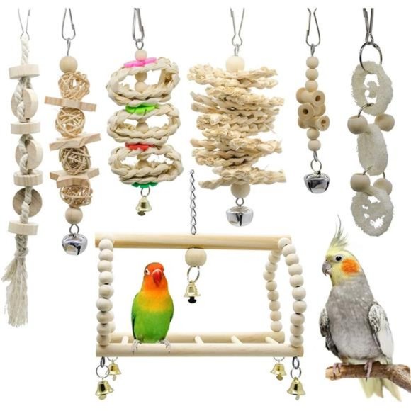 7 Packs Parrot Swing Chewing Toys-Hanging Bell Bird Cage Toys Suitable for Small - Picture 1 of 6
